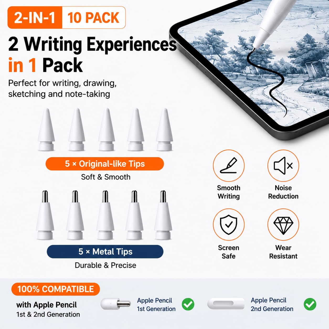 Amazon.com: 10 Pack Apple Pencil Tips Replacement Nibs - Metal
