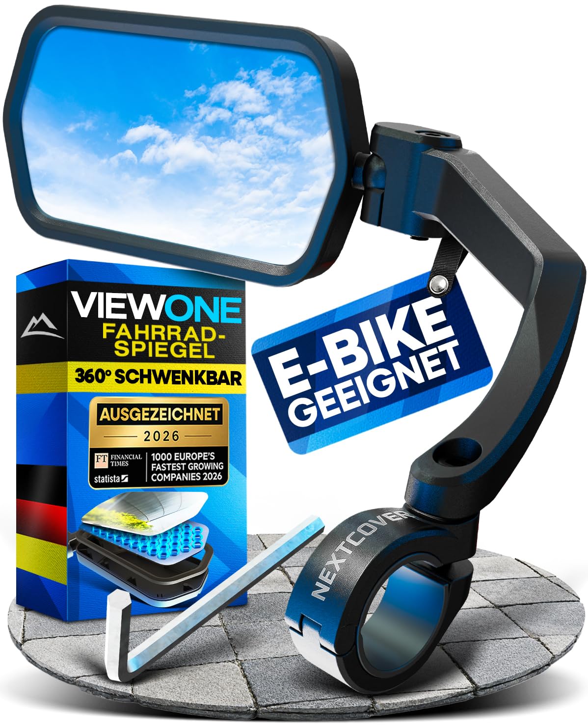 NEXTCOVER® Specchio da bicicletta per manubrio [sinistro] con vetro ProVision 2.0 antiriflesso, specchietto retrovisore fisso per bicicletta, specchietto retrovisore sinistro