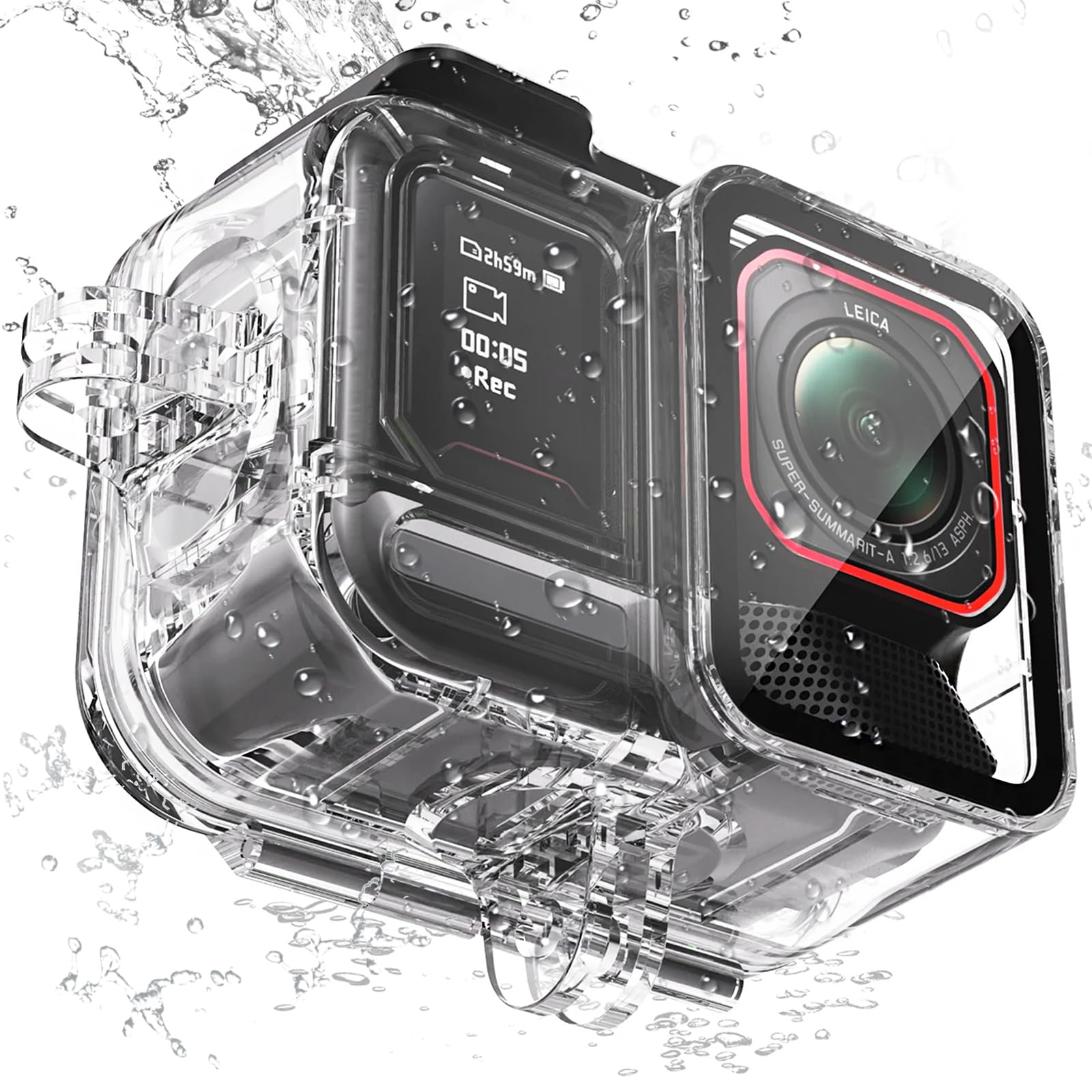 Boîtier étanche pour Insta360 Ace Pro 2, 45M Boîtier de plongée Non Amovible Microphone Housse sous-Marin Boîtier Horizontal-Vertical Boîtier de Protection Accessoires pour Insta360 Ace Pro 2