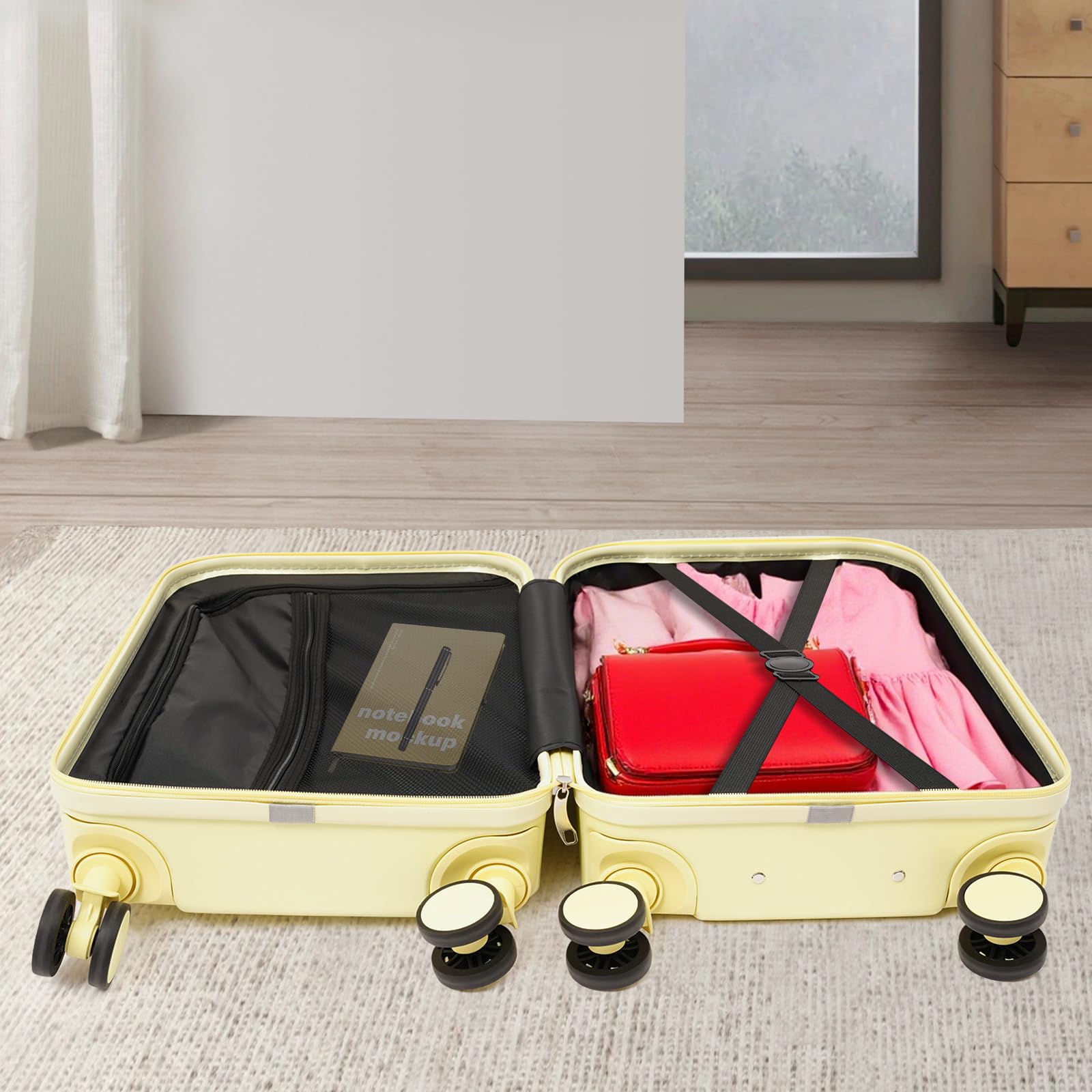 Bagaglio a mano con supporto per telefono e caricabatterie, valigia da viaggio universale con ruote bagaglio grande a scacchi per turismo, viaggi d'affari, vacanze, Giallo chiaro, 50,80 cm
