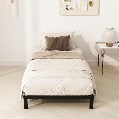 Miniatura 5 de Marco de cama de tamaño individual de 16 pulgadas de alto, plataforma de metal con tiras de listones, fácil montaje, resistente, fuerte, sin