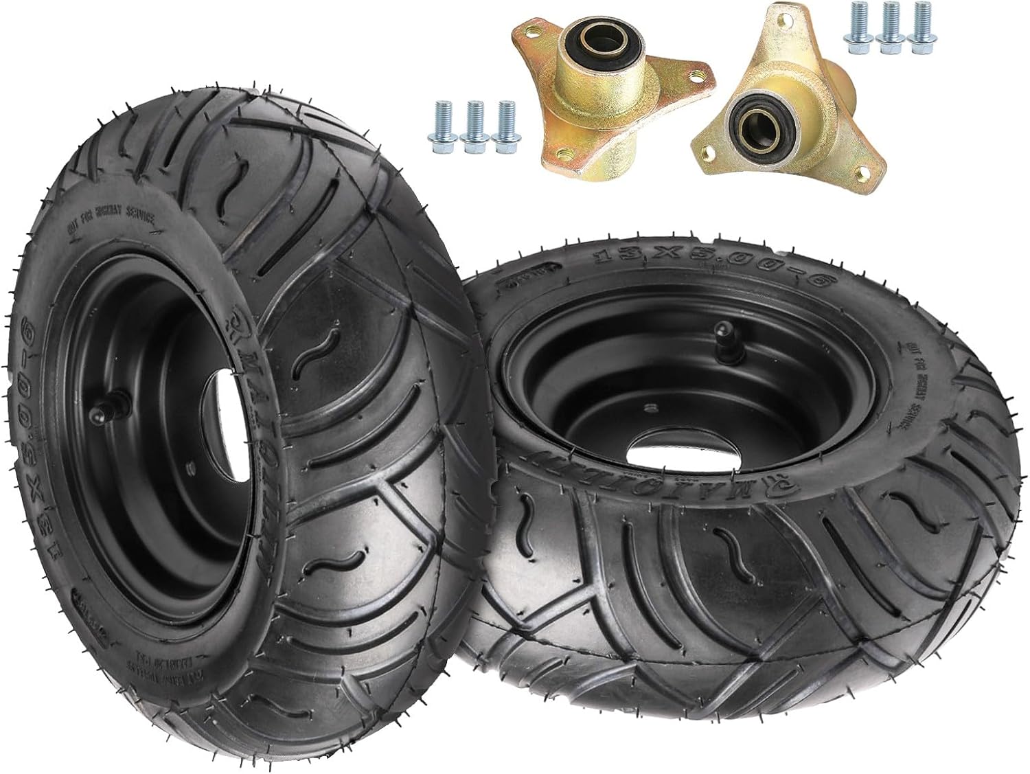13x5-6 13x5.00-6 Go Kart Wheel & 3 Stud ATV UTV Front Wheel Hubs for Karting Drift Trike Golf Cart Quad Buggy Dune Moped Four Wheeler Tricycle Lawn Mower Project Bike DIY Rebuild Upgrade