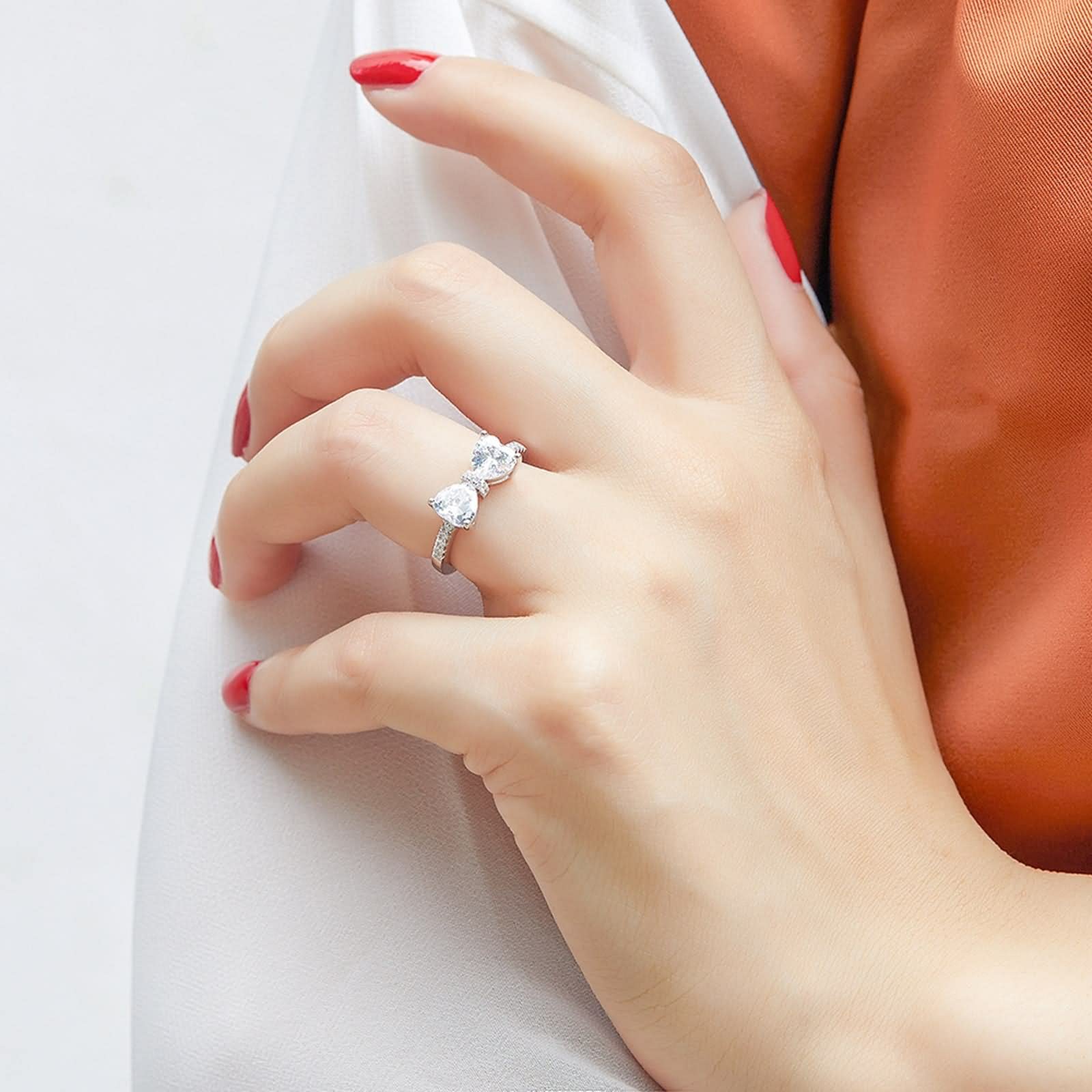 WXKAGF Eheringe für Frauen, Geburtstagsgeschenk für Frauen, Schleife aus Sterlingsilber mit Zirkonia zum Valentinstag