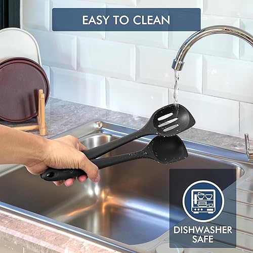 Miniatura 7 de HOTEC - Espátula de cocina de silicona resistente al calor, cucharas grandes y sólidas de cocina con ranuras para mezclar, servir, raspar,