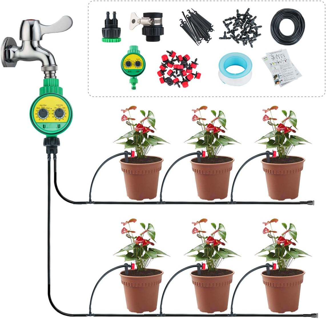 Set Tubo Poroso Per Irrigazione A Goccia 50 M, Tubo Gocciolante Da Giardino Per Prati,Patii - Foto 8