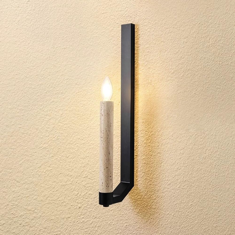 SSBHDM Minimalist Cylindrical Yellow Travertine Wall Sconce, Industrial Indoor Iron Wall Light, Natural Stone Hardwired Wall Lamp, Living Room Balcony Bedroom Decoration Light Fixtures