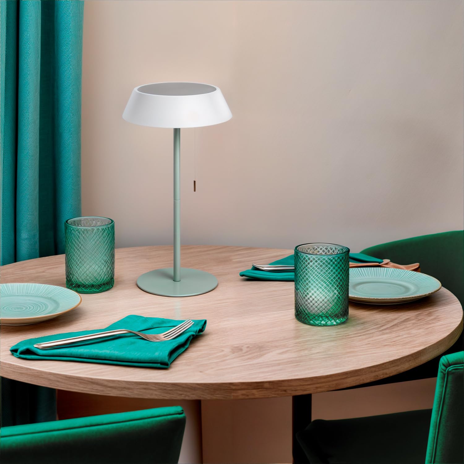 LEDKIA LIGHTING Lámpara de Mesa Solar Exterior LED 1.2W Metal Aldana Verde Celadón