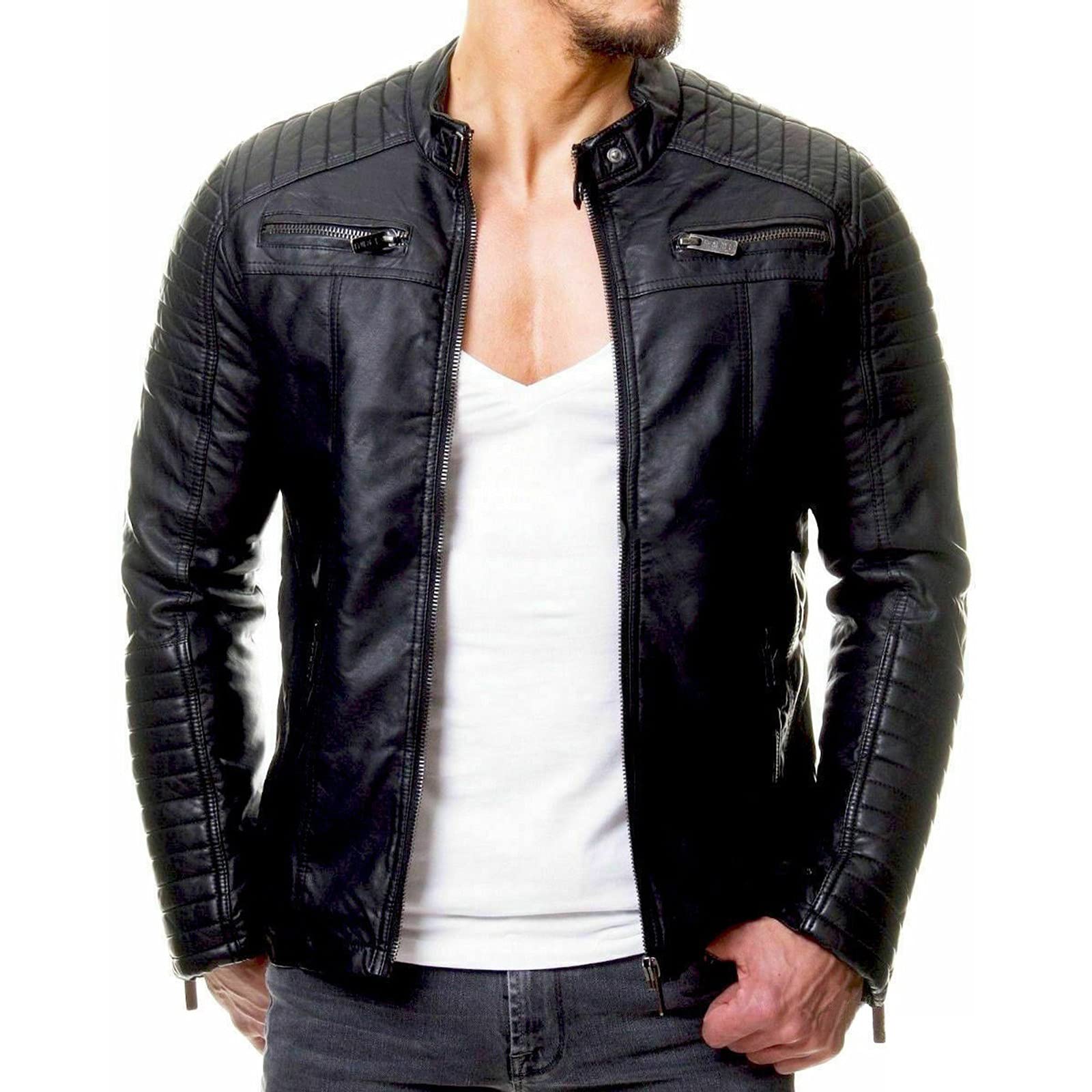 NUSGEAR 2022 Hombres Chaqueta de Cuero,Invierno otoño Cuero de la Piel PU Chaqueta de béisbol Abrigo de Pieles Impermeable a Prueba de Viento Ropa de moto Chaqueta Talla grande caliente Chaqueta