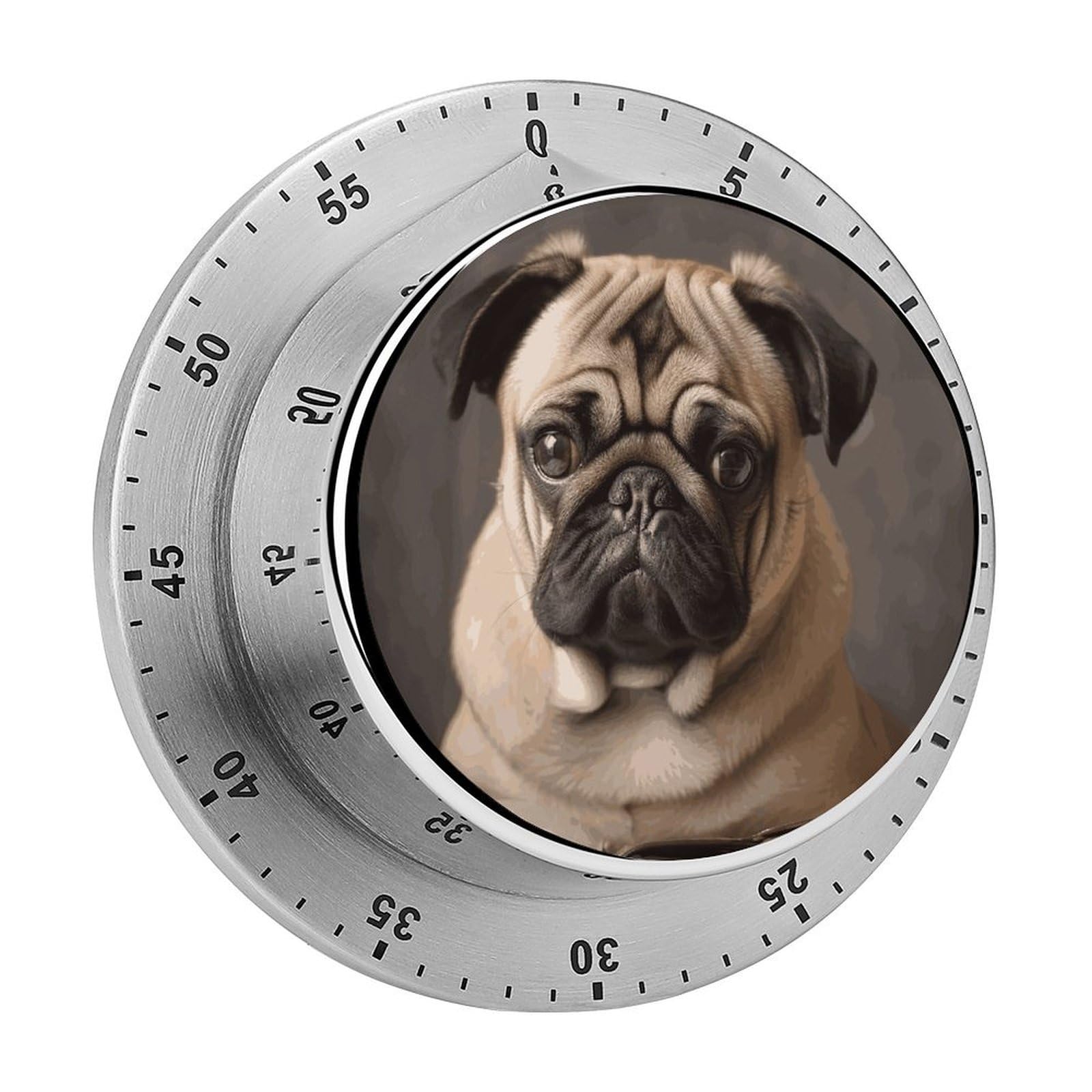 Animal Pug Dog Visual Timer with Loud Alarm 60-Minute Kitchen Timers Exquisite Stainless Steel Body - Mechanical Desk Timer Countdown Clock for Cooking Chef Clock