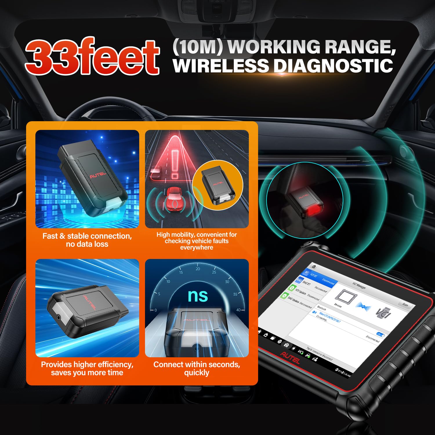 Autel MaxiVCI V150 VCI150 klucz bezprzewodowy, adapter złącza OBD2 VCI 150, interfejs komunikacyjny do samochodu, kompatybilny z walizką diagnostyczną MaxiCOM MK900BT MP900BT MP900TS MK900TS
