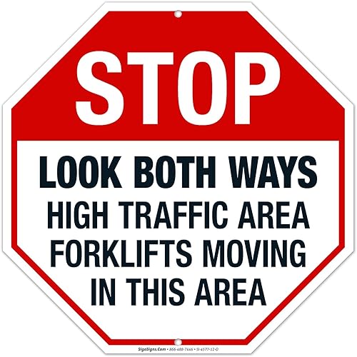 Carretillas elevadoras de área de alto tráfico Look Both Ways Moving in This Area, cartel de peligro de la OSHA, 12 x 12 pulgadas, aluminio 040