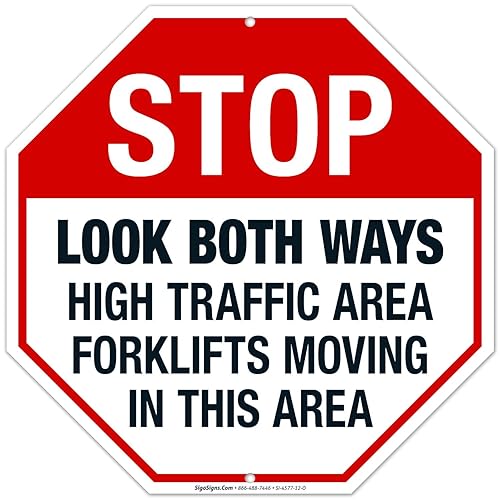 Carretillas elevadoras de área de alto tráfico Look Both Ways Moving in This Area, cartel de peligro de la OSHA, 12 x 12 pulgadas, aluminio 040