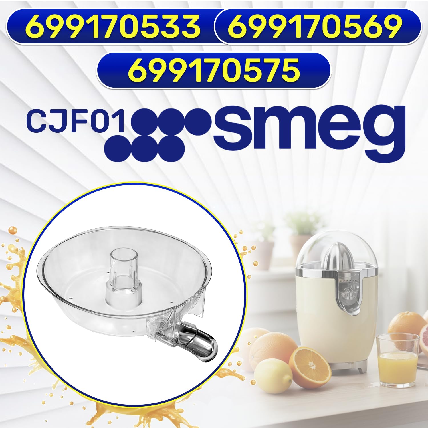Bac de Récupération du Jus pour Presse Agrume Electrique avec Code Original 699170533 699170569 699170575 pour Smeg CJF01 - Garantie 10 Ans - MONTERAL