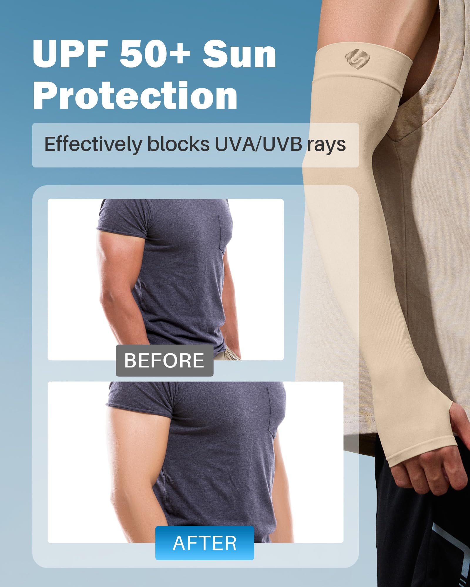 Manguitos de compresión UV para deportes, protección solar, 1/2 pares