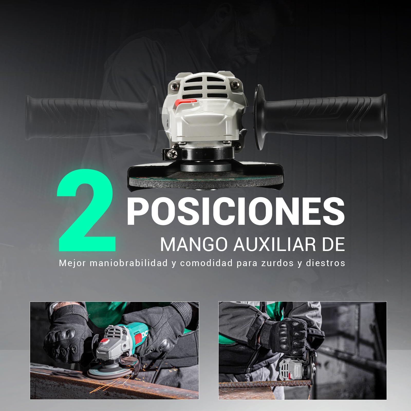 DCA Amoladora Angular 860W 125 mm, 11.800 rpm, Cuerpo Ultra Fino (Circunferencia 178 mm), Carcasa de Engranajes Compacta, 1,6 kg Ligera Radial para Corte y Lijado
