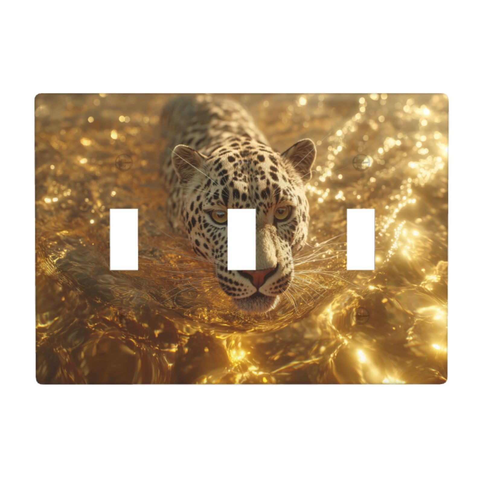 Majestic Leopard Swims in Liquid Gold Light Switch Covers 3 Gang Triple Toggle Wall Plate Switchplate Electrical Faceplate for Bathroom Kitchen Bedroom Decor