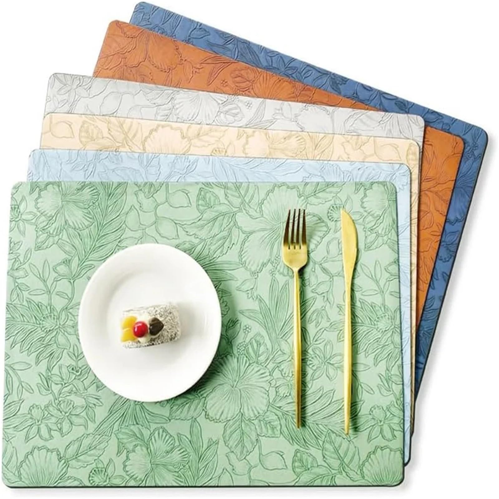 Manteles Individuales Manteles Individuales Antideslizantes for Mesa de Comedor, manteles Impermeables y Lavables, for(Green,4PCS 43x30CM)