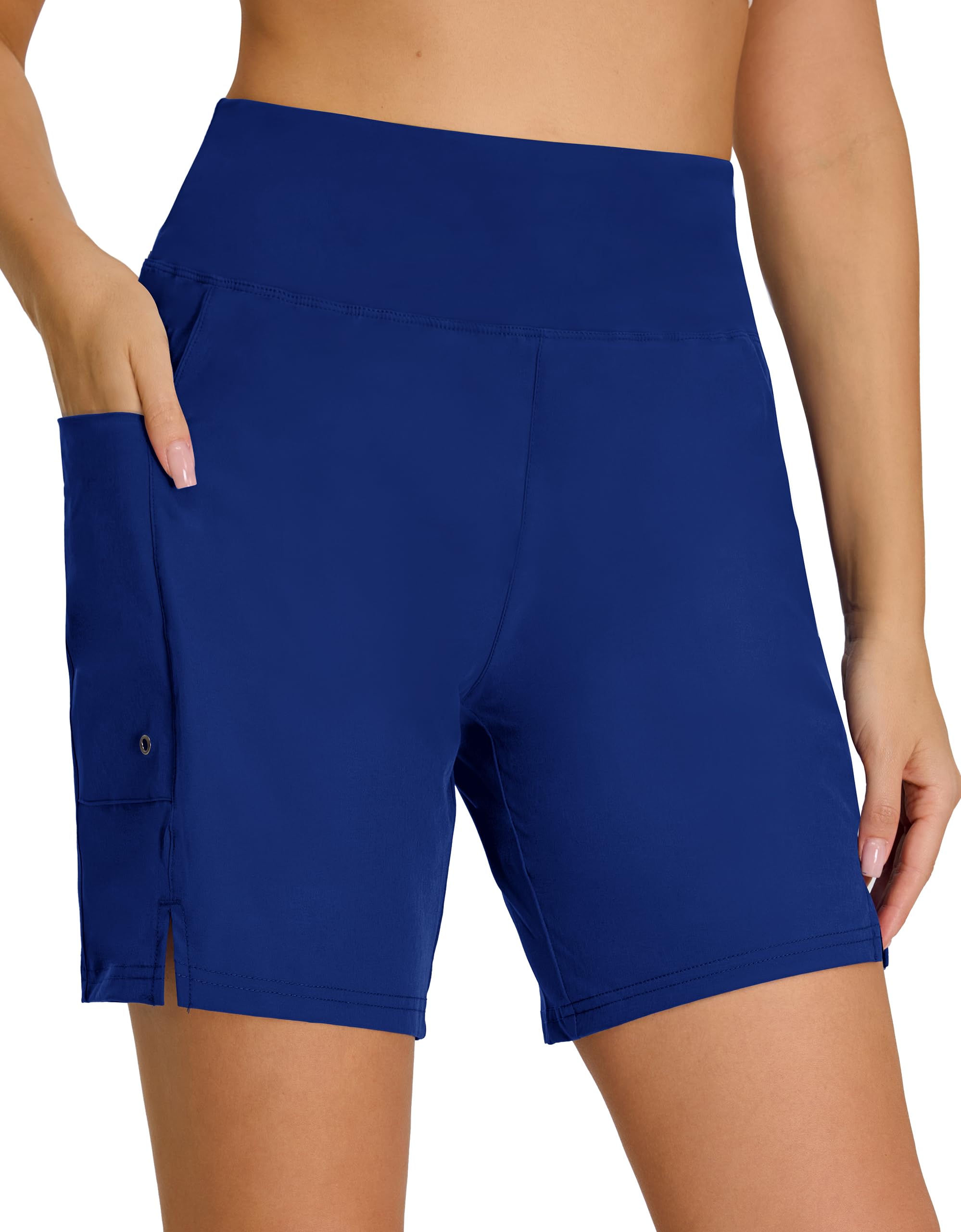 Short de bain taille haute pour femme avec poches zippées - Séchage rapide - Protection UV - Imperméable - Résistant au chlore - Avec slip intérieur