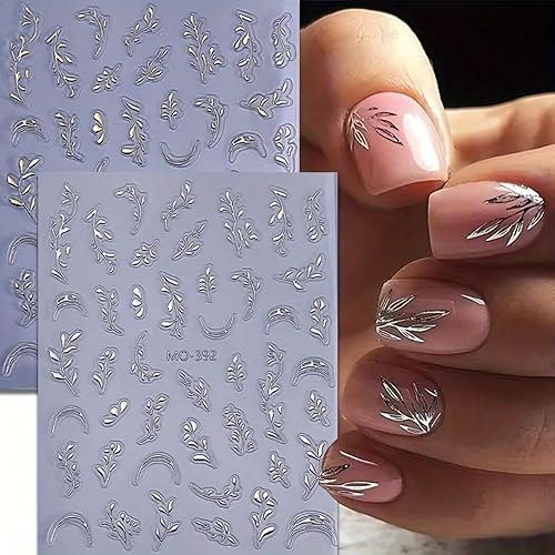 Leaf Nail Art Stickers 2PCS 5D Embossed Leaves Nail Stickers
