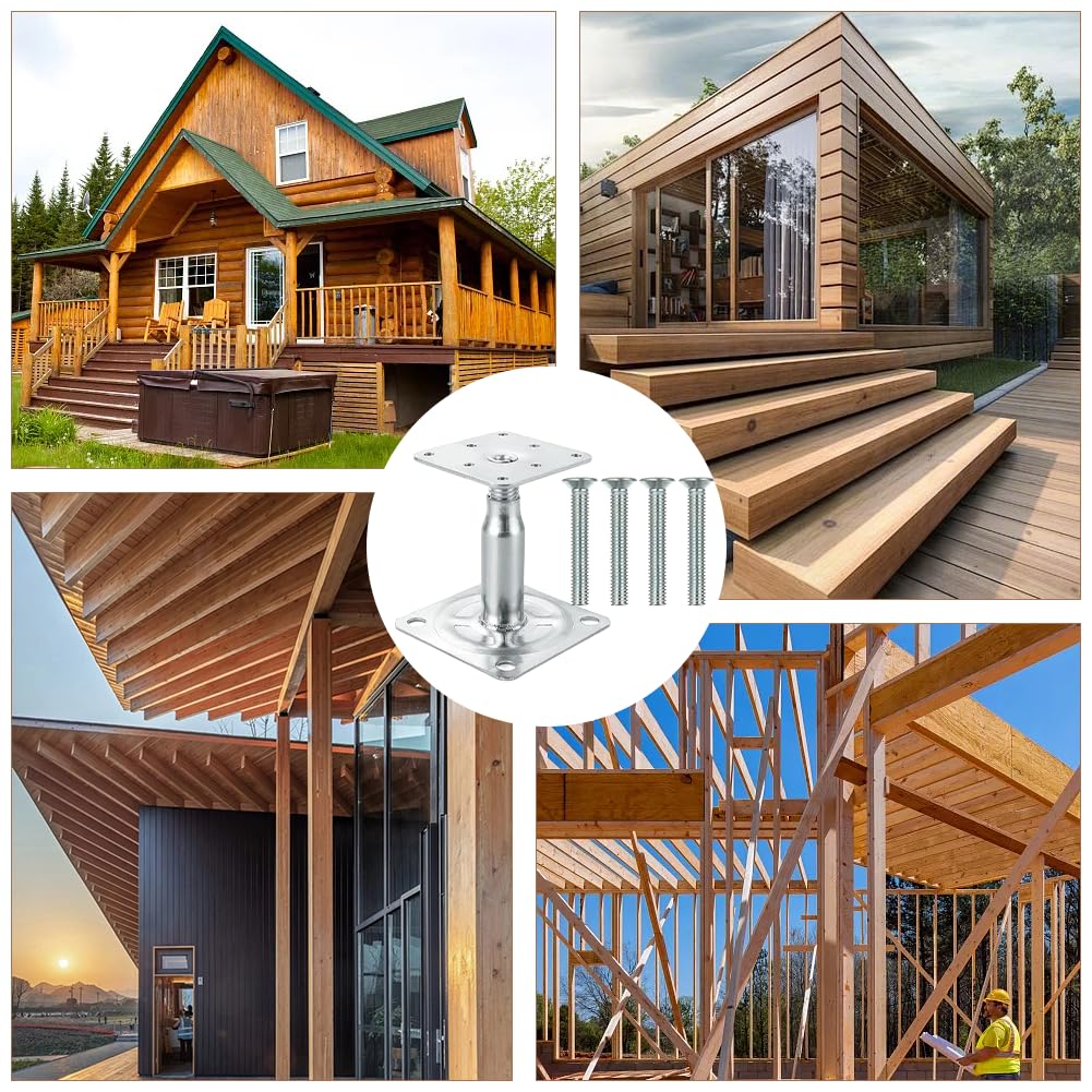 Lot de 4 supports de poteau réglables en hauteur, à visser, galvanisés, à passivation à couche épaisse, supports de poteau galvanisés de 100-150 mm avec 16 vis