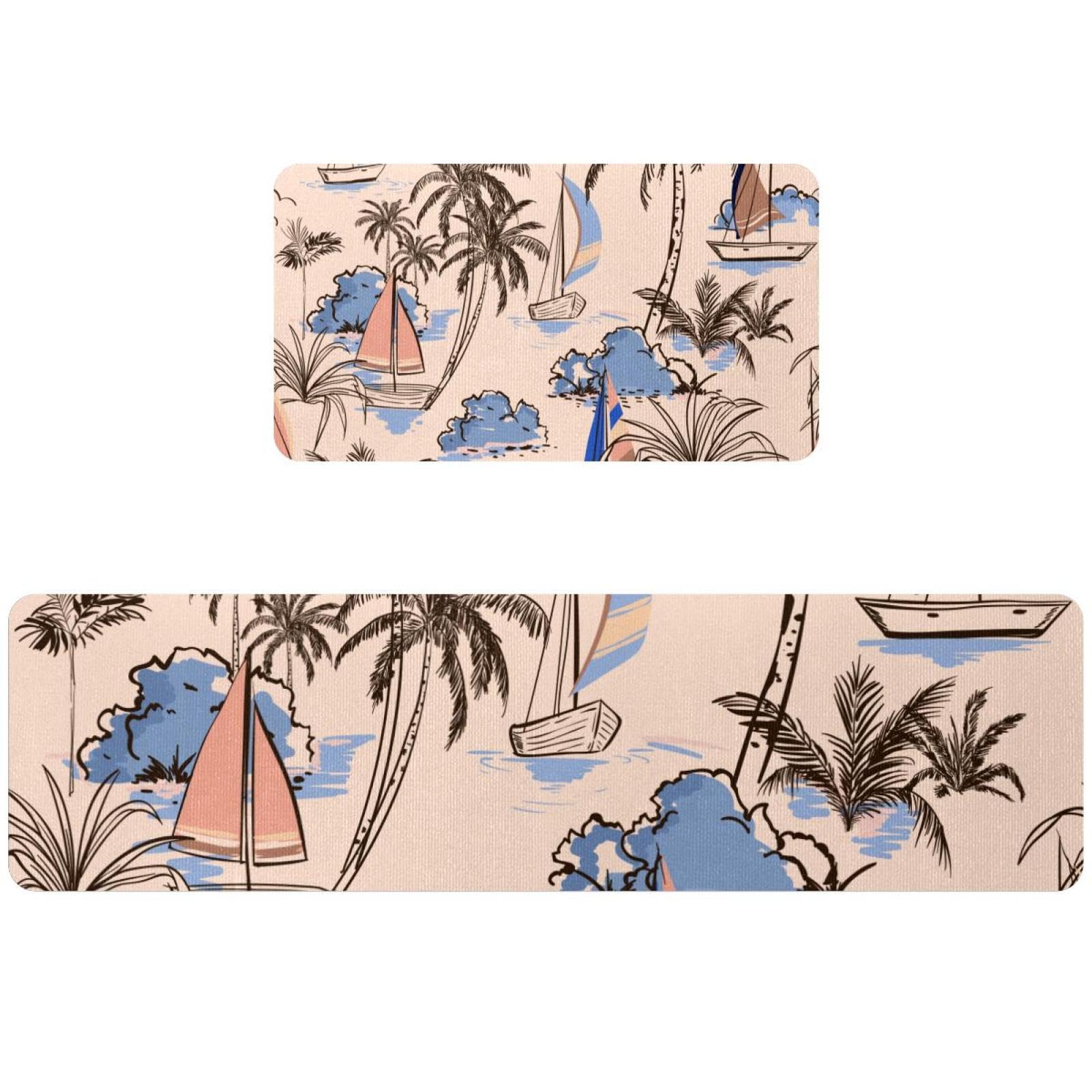 Alfombra de cocina para evitar resbalones juego de dos piezas lavable con diseño náutico