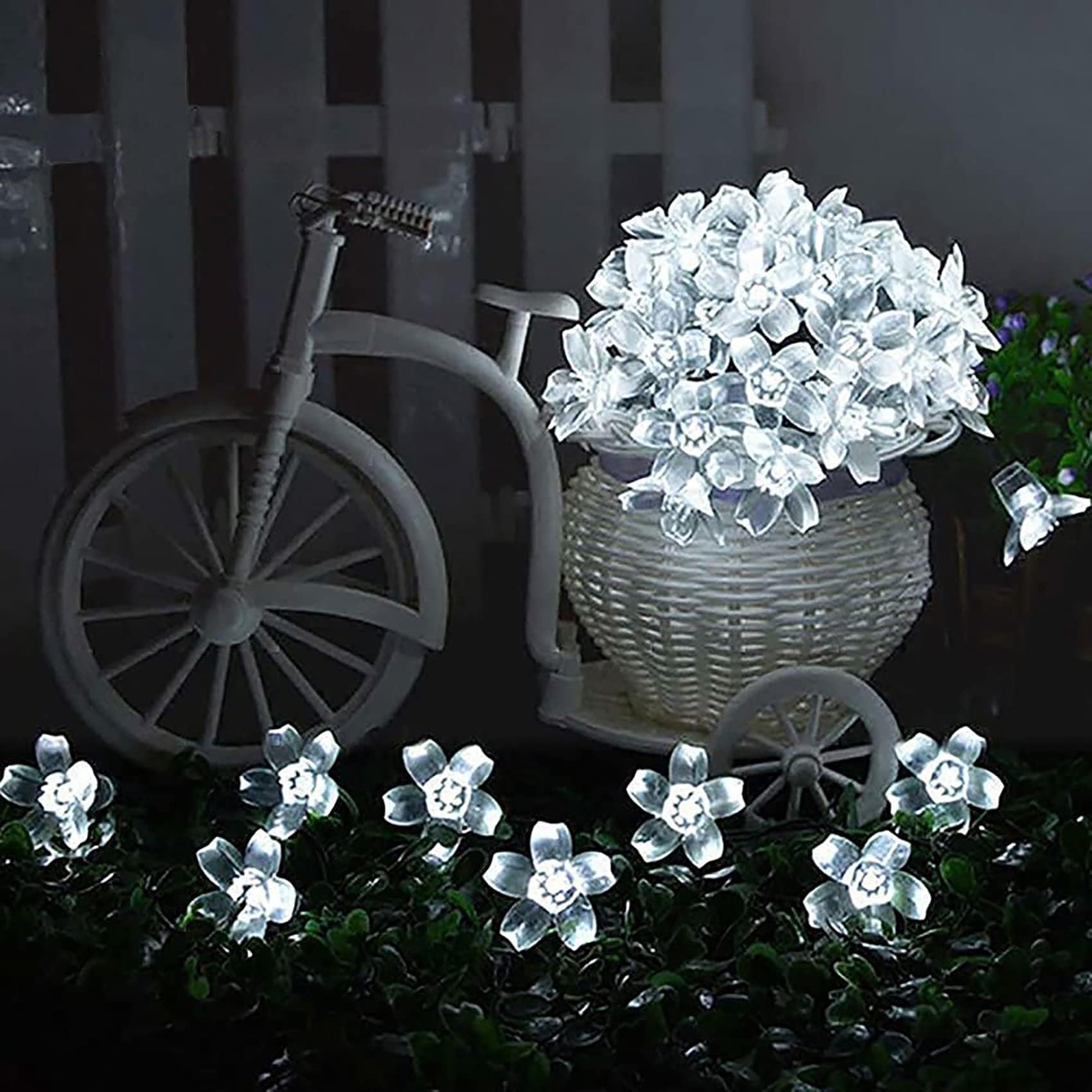 Catena luminosa a energia solare per esterni, con telecomando, catena luminosa a forma di fiore di ciliegio, 52 m, 500 LED con 8 modalità, a energia solare per giardino (bianco)