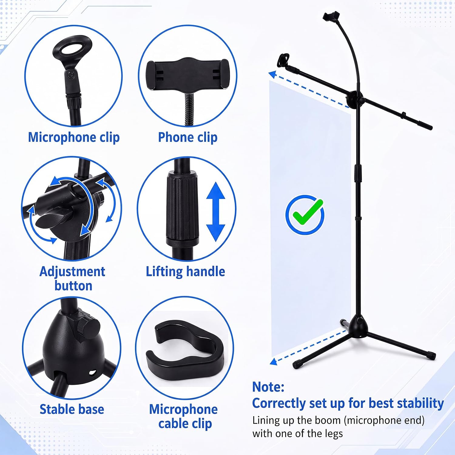 Sherr 2 Pcs Adjustable Microphone Mic Stands Bulk, Mic1 image 3