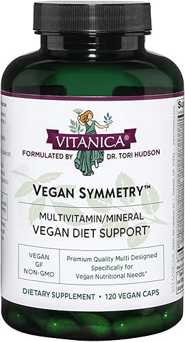 Vitanica Vegan Symmetry, multivitamínico vegano sin OMG para mujeres, sin hierro, sin gluten, 120 cápsulas