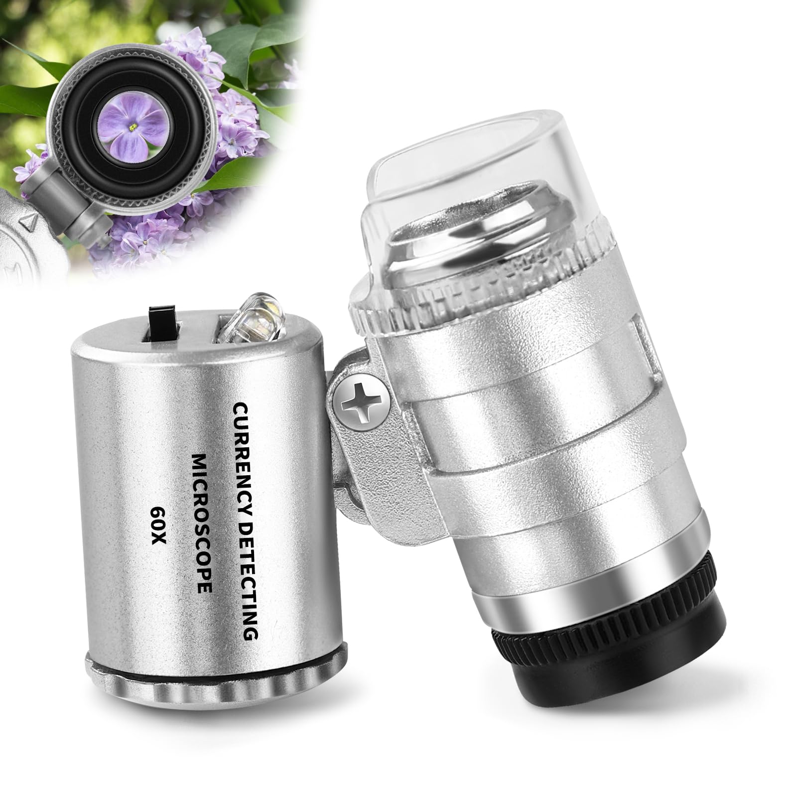 QiCheng & LYS Mini 60X Verstelbare Pocket LED Microscoop Vergrootglas Loep Vergrootglas met Valutadetectie (Wit