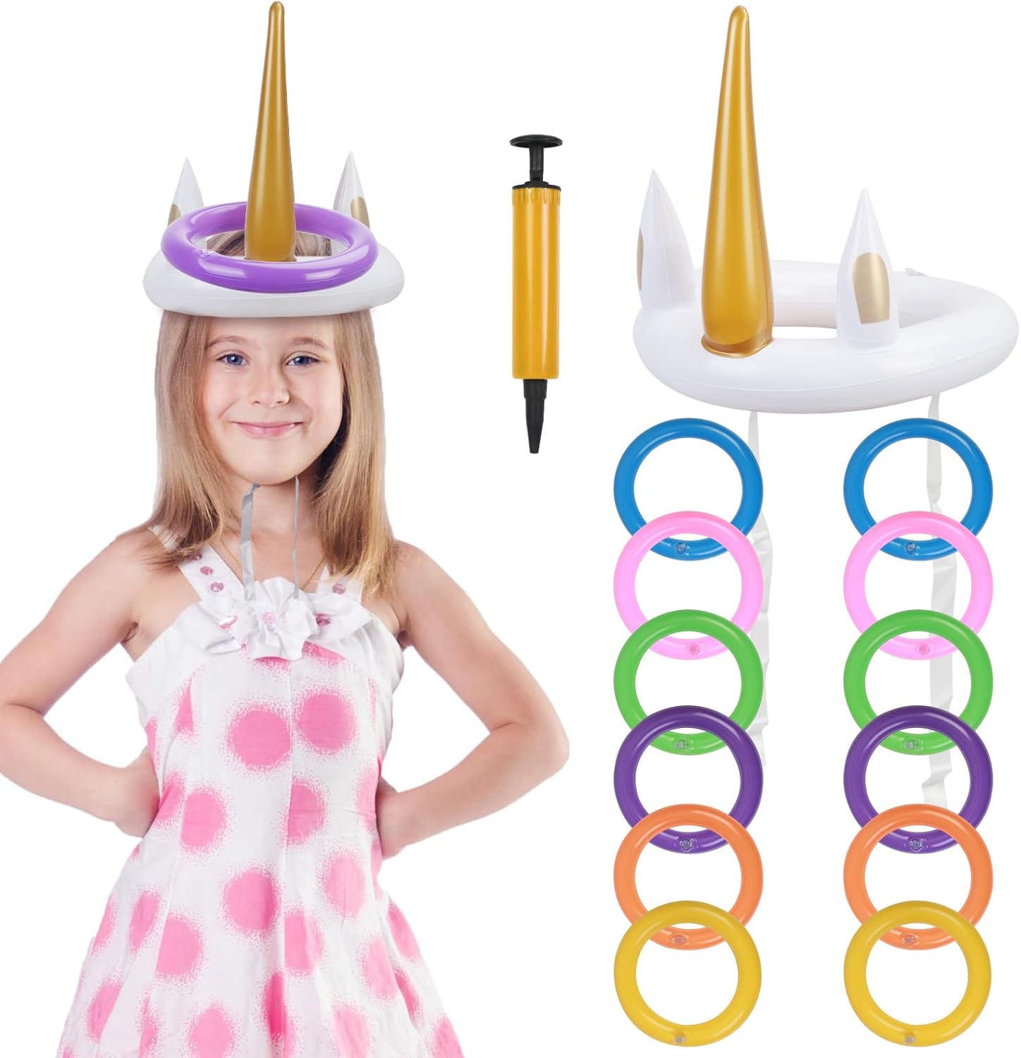 PATAZOK Pack of 15 Unicorn Ring Toss Game, Inflatable Throwing Game
