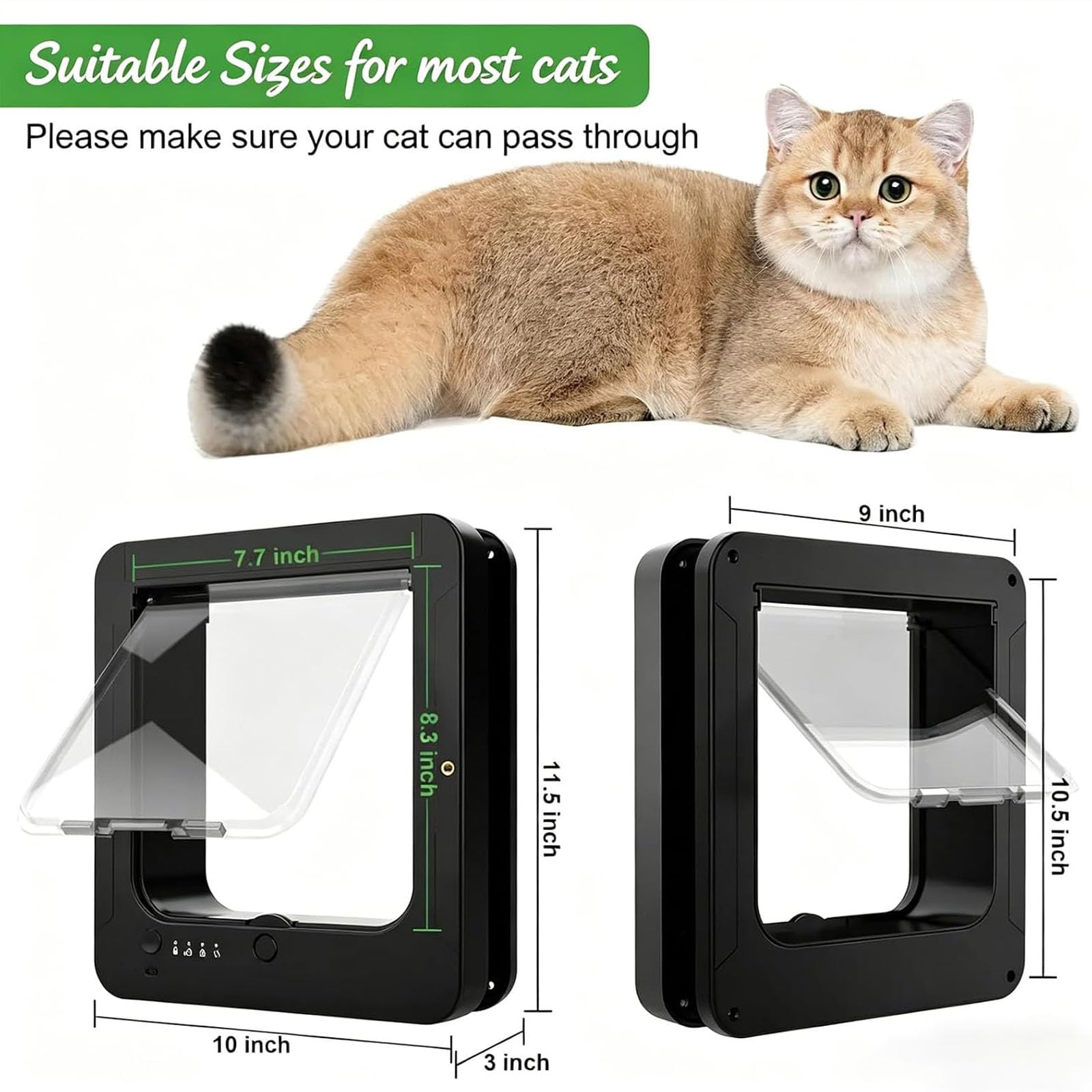 Gattaiola con microchip, porta intelligente per animali domestici | Identificazione RFID, design resistente alle intemperie, accesso automatico fluido, 2 chiavi per collare(white)