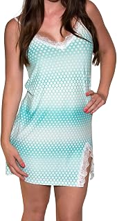 Cool Clothing Women’s Polka Dot Lace Nightgown – Soft Stretch Loungewear Chemise with Lace Trim & Spaghetti Straps