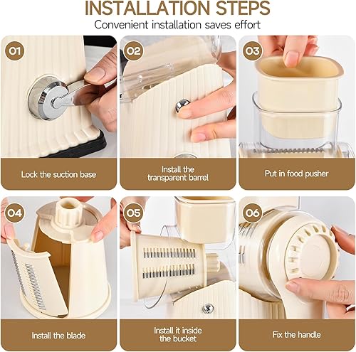 Miniatura 5 de Rallador rotativo de queso, triturador de verduras 5 en 1 rallador de queso con mango de succión reforzada, fácil de limpiar, picador de cocina para