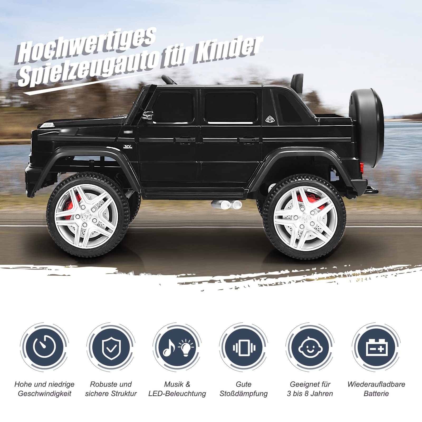 GOPLUS 12V Kinder Elektroauto Mercedes-Benz Maybach mit 2,4 Ghz Fernbedienung, Kinderfahrzeug mit Softstart, 2,5-5,5km/h, USB, MP3, LED-Licht, Sicherheitsgurt, für Kinder 3-8 Jahre alt (Schwarz)