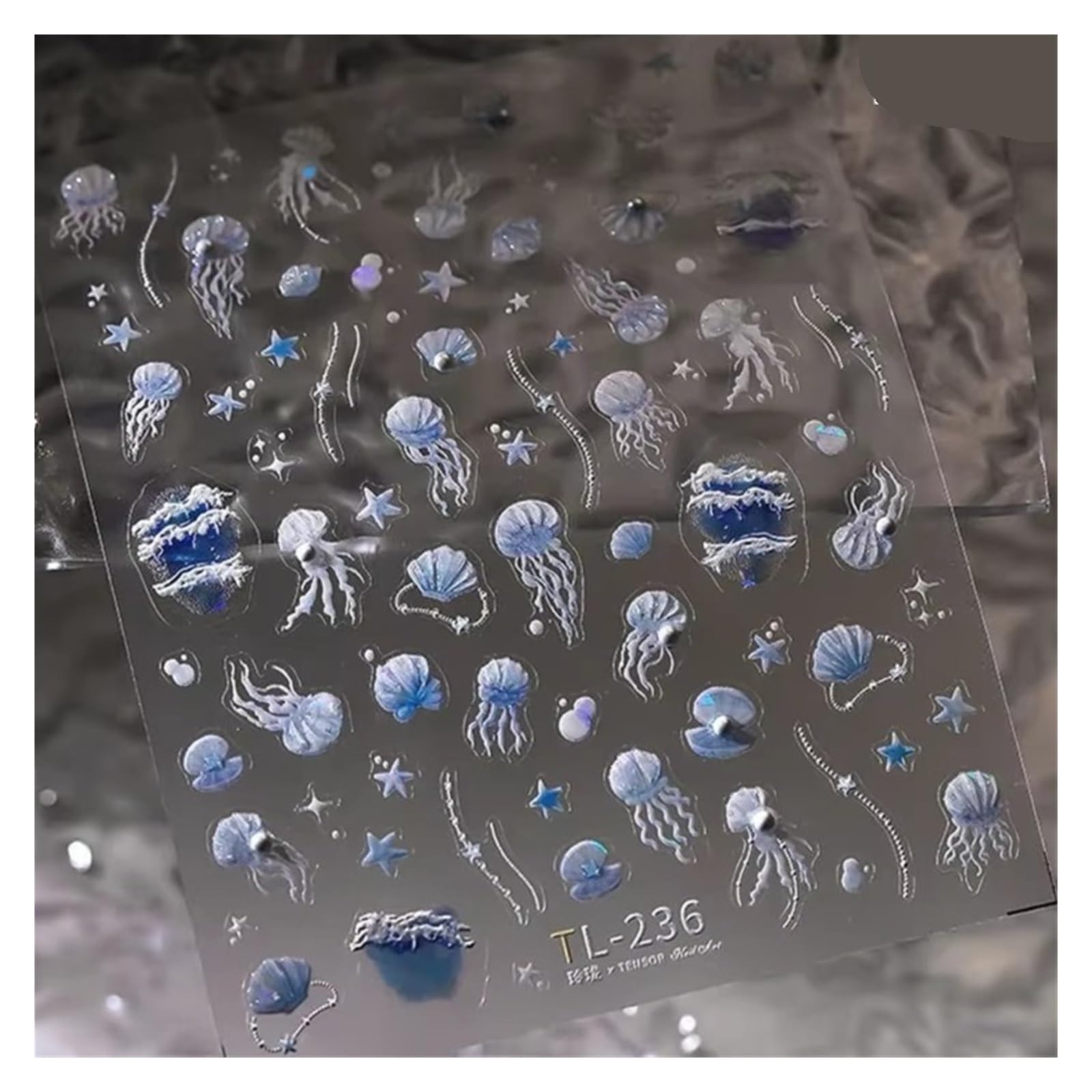 Sea Wave Jellyfish Starfish Conch Shell Dolphin Pearl Summer Beach Goldfish Water Bubble Mermaid Koi Nail Art Stickers Decal(MP4765TL236)