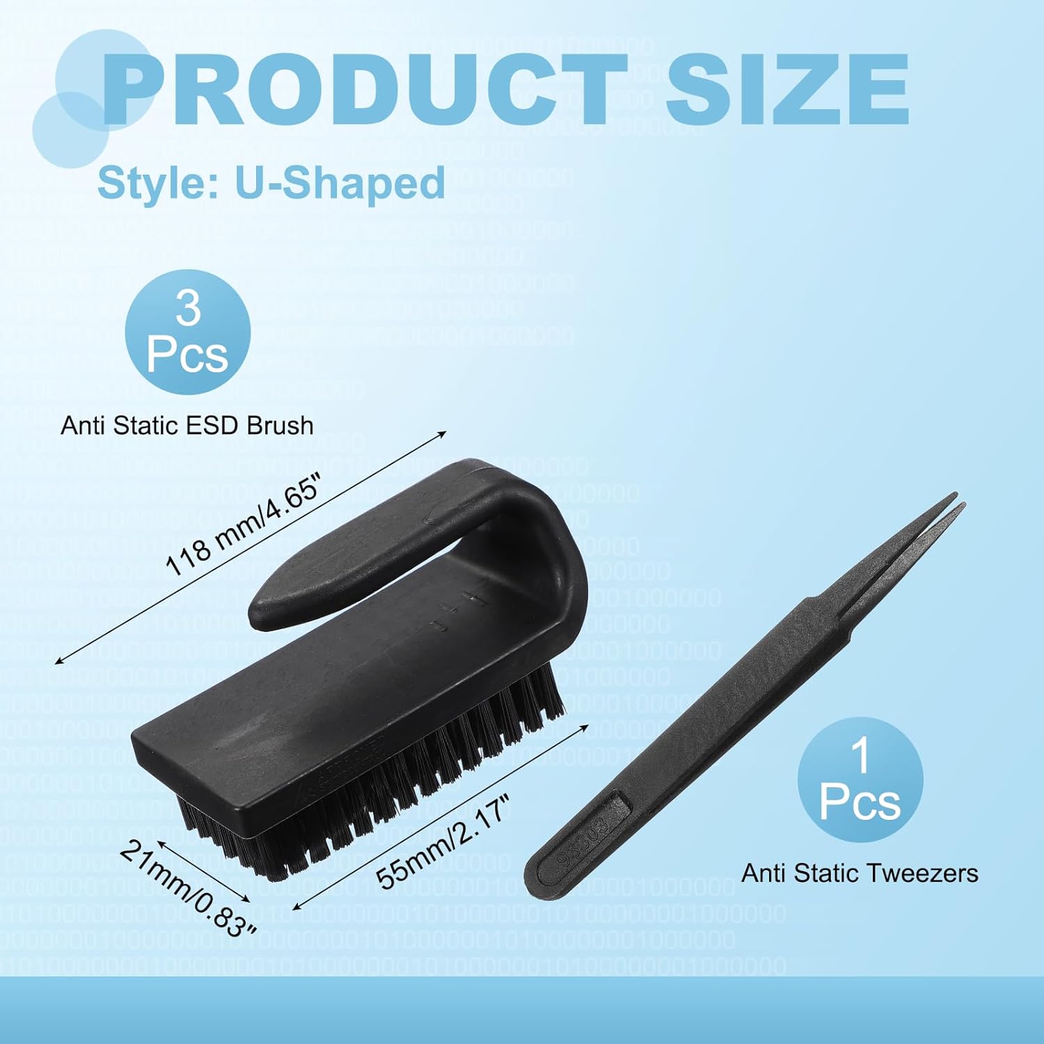 PATIKIL ESD Brush, 3Pcs Electronic Cleaning Brush Set with Tweezers Anti Static Cleaning Tools Plastic U-Shaped Nylon for PCB Computer Keyboard Camera 3D Printers, 21x55mm Bristles