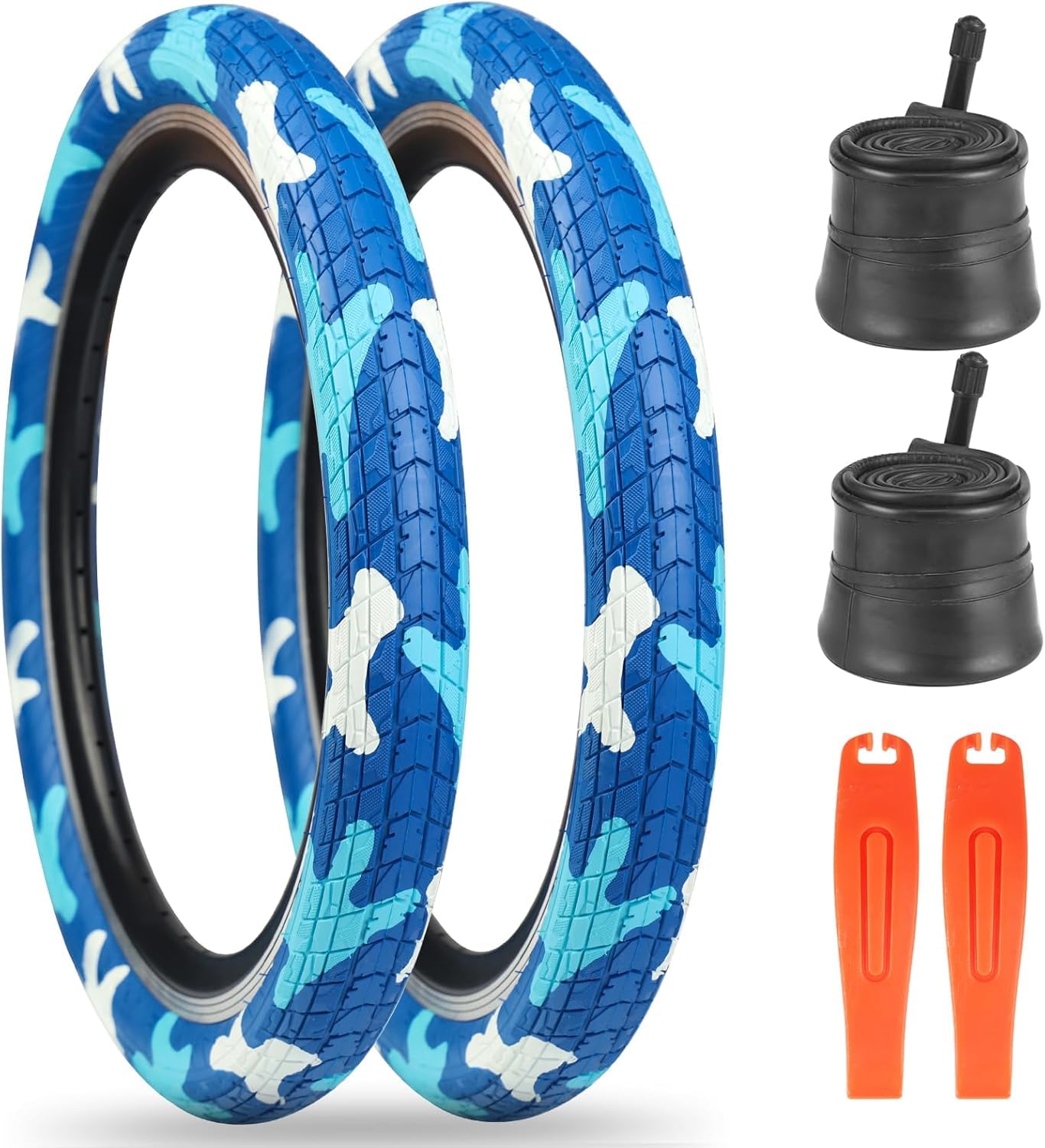 ZUKKA Lot de 2 pneus de vélo 20 x 2,125 - Bleus - 54-406 (20 x 2,125) - Pneus de vélo BMX avec chambres à air - Pour enfants - Bleu - 20" - Convient pour les vélos BMX pour enfants