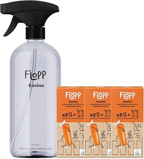 Flopp Limpiador de Cocinas Eco Desengrasante - Pack 6 Botellas de 500 ml (3L) - Elimina Grasa y Suciedad Difícil - Formato ultraconcentrado - Ecolabel & Certificación Vegan