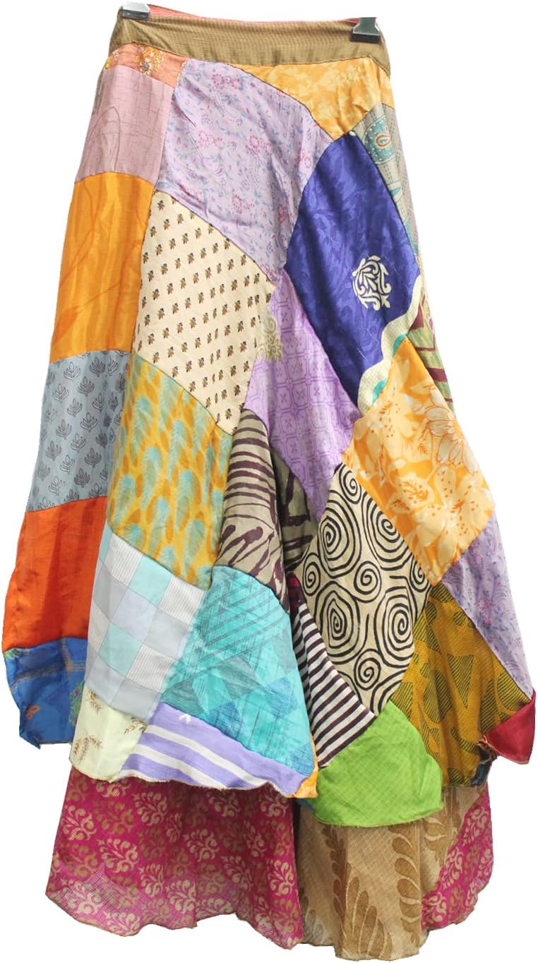 Sari Silk Vintage Patchwork Wraparound Long Skirt - Embrace Timeless Elegance with This Stunning Ethnic Fashion Piece, Perfect for Any Occasion or Casual Outing! Multi - Image 5
