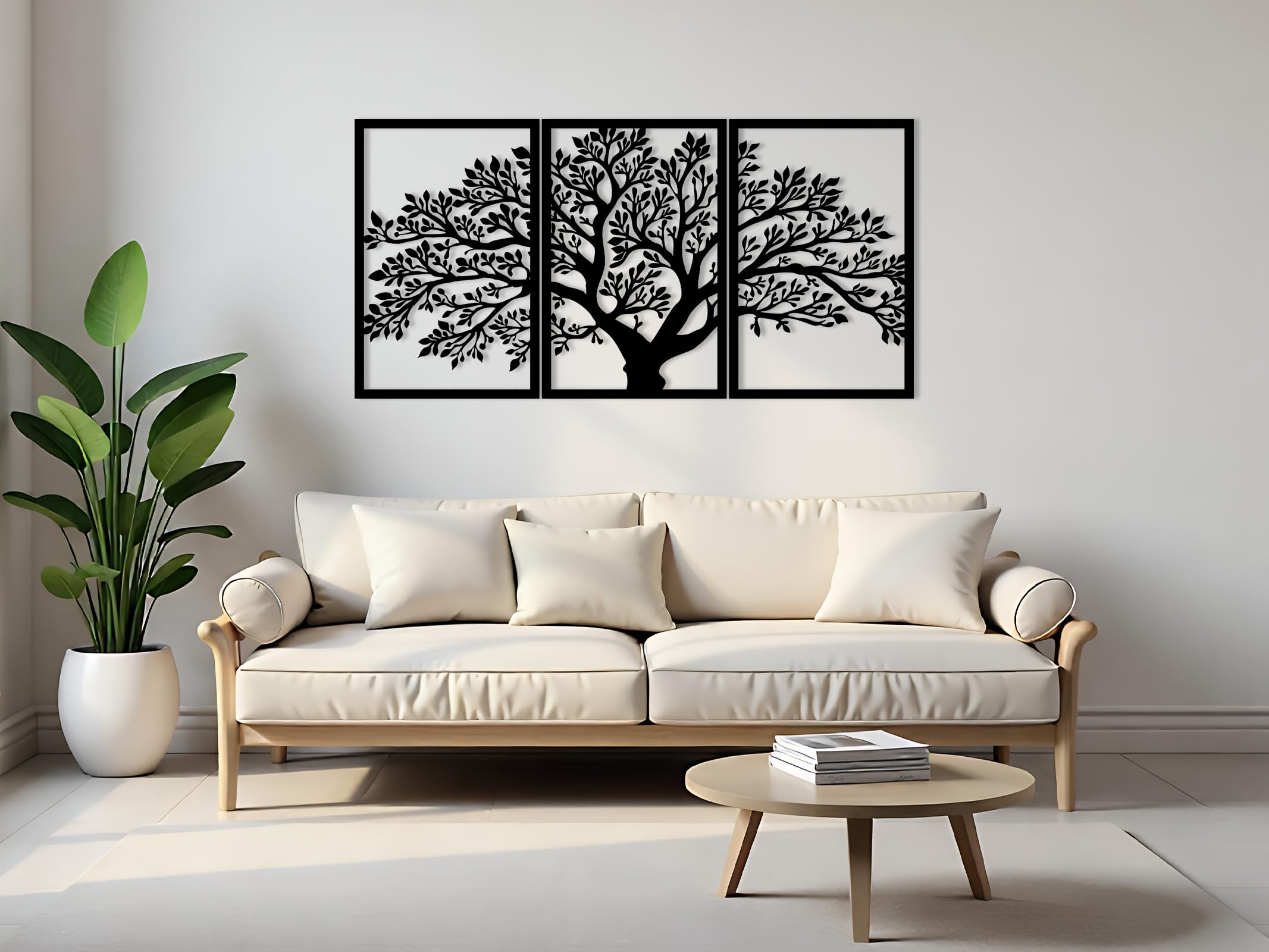 Kajaro Baum Wandbild Holz 3-teilig, Baum Nr. 2, selbstklebend ohne Bohren