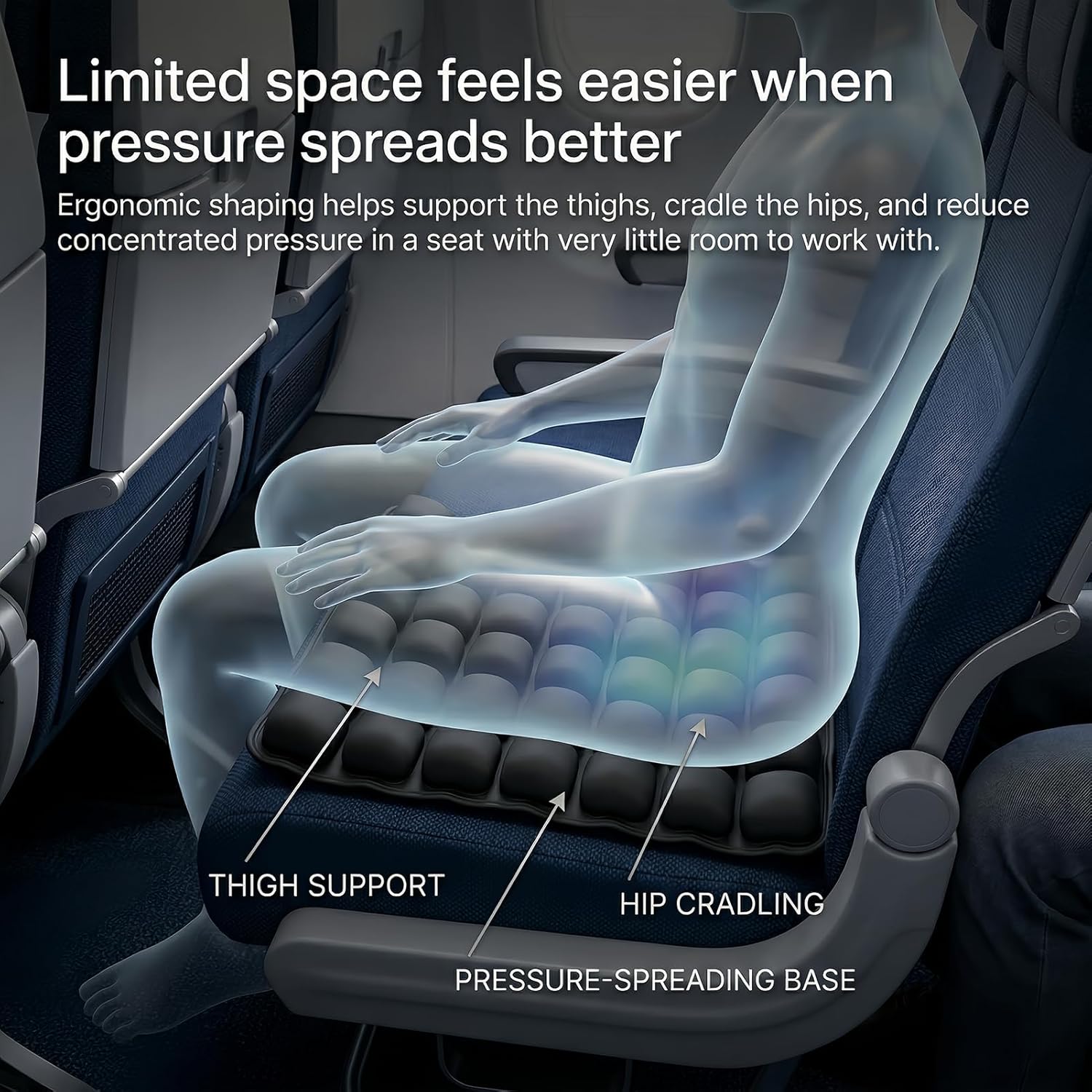 Airplane Seat Cushion, Inflatable Travel Cushion for Long Flights, Portable Travel Seat Cushion with Built-in Press Pump