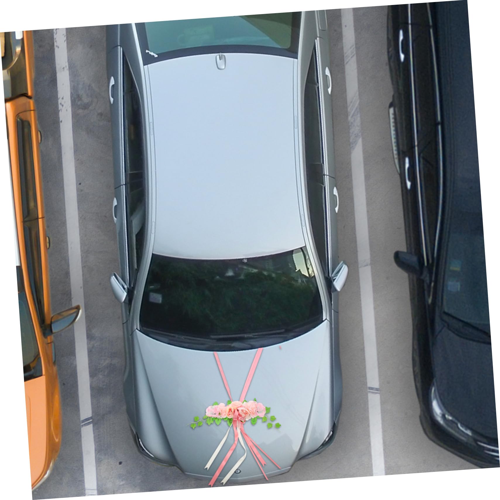 Garneck Hochzeitsauto Dekorationsset mit Seidenblumen Rosa Schleifen und Motorhaubenband für Brautparty Elegante Autodekoration