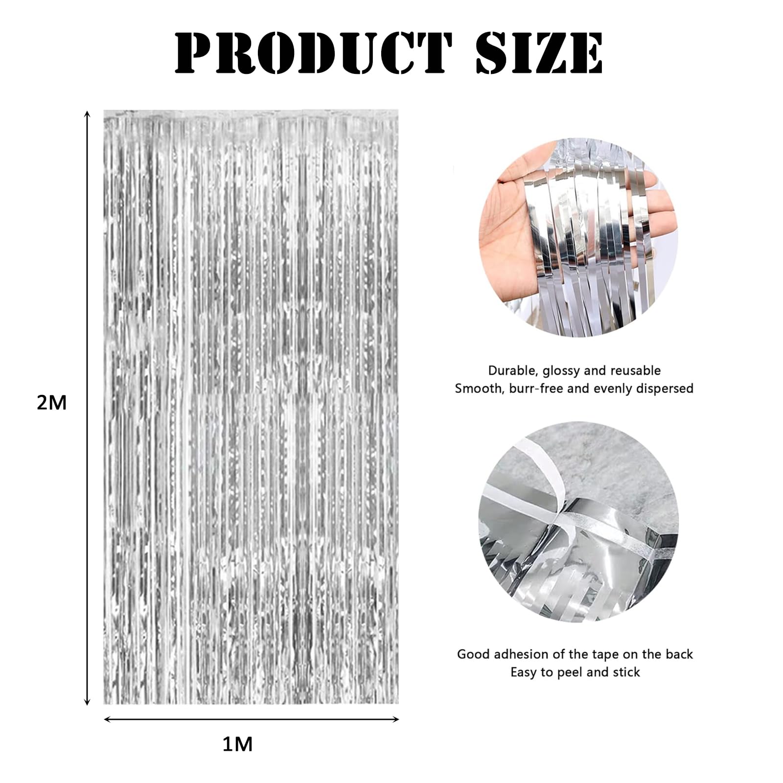 Rideau Métallique Tinsel Argent - Lot 5 Rideaux à Franges 1x2m Pour Décoration Fête Et Photos