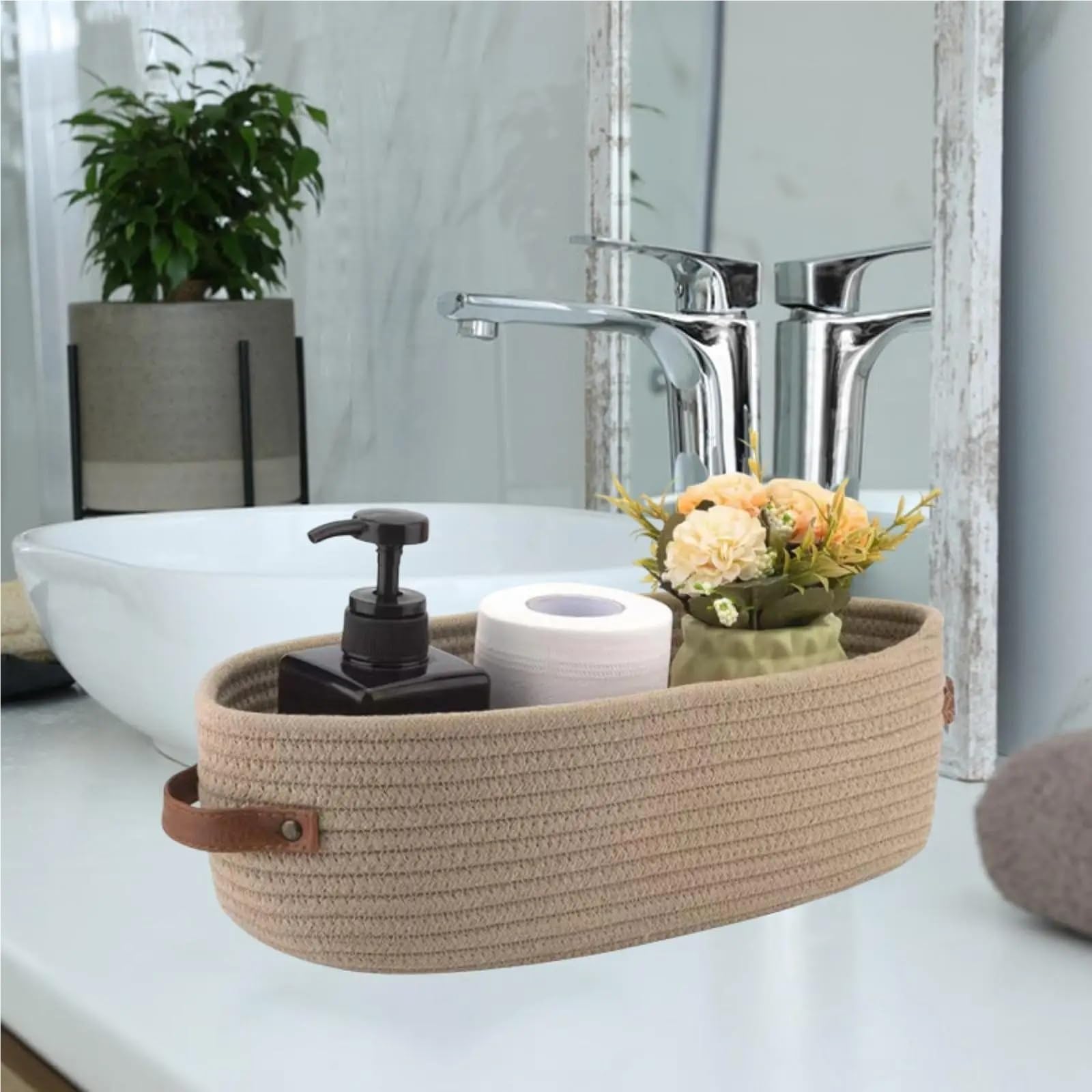 Paquete de 2 cestas de cuerda de algodón con asas for baño