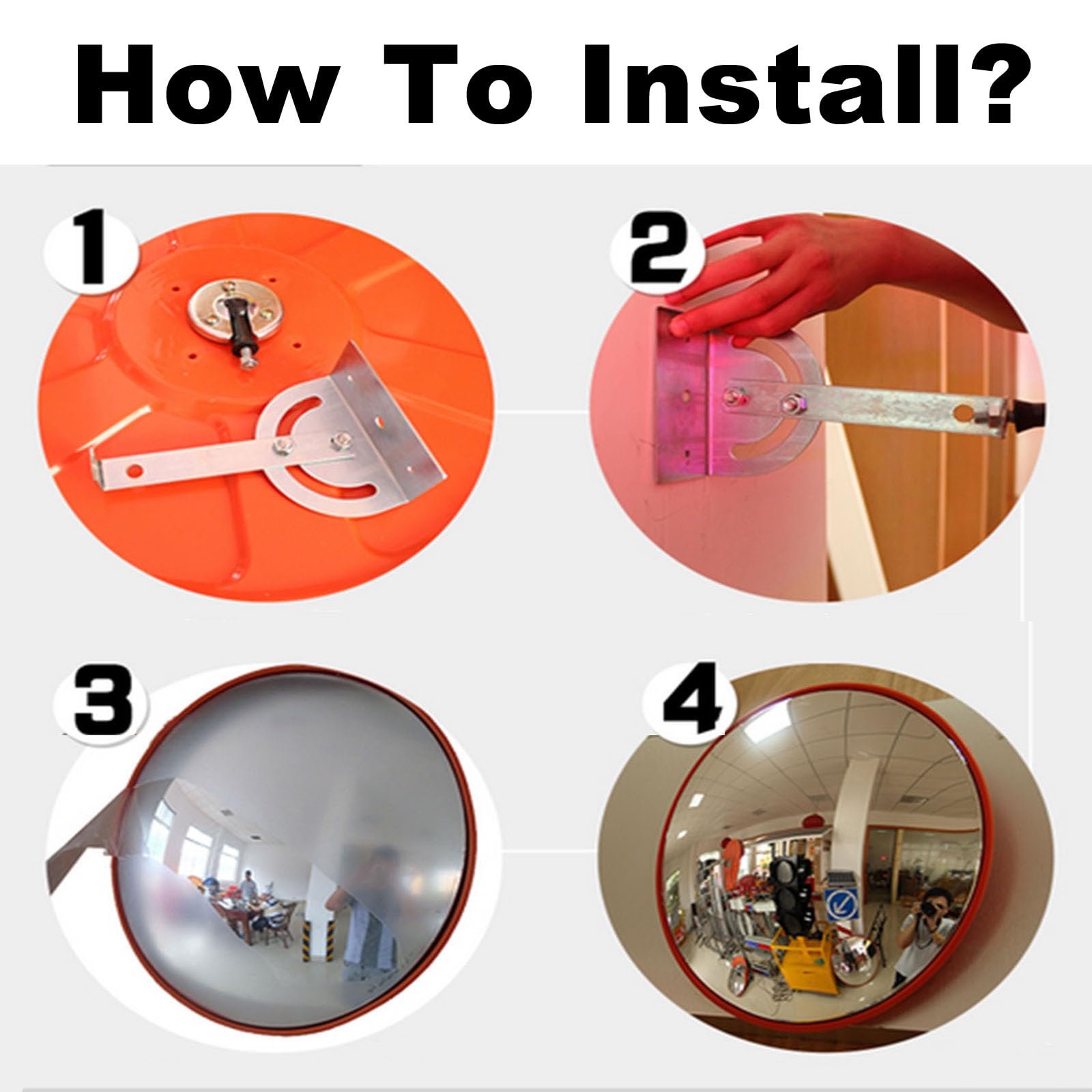 Miroir convexe de 60 cm - Grand angle de 130° - Résistant aux intempéries - Avec support mural - Pour garage, trafic, allées, cour