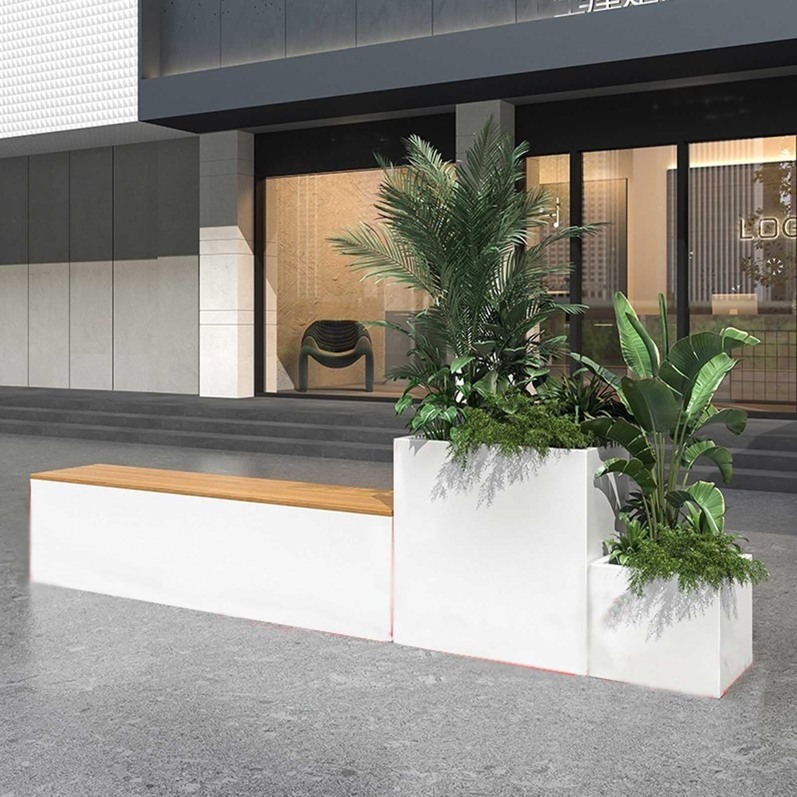 Bench with Planter Box, Backless Patio Bench and Raised Planter Bench Ideal for Outdoors and Indoors, White Stainless Steel Finis Garden Bench(L220cm*D40cm*H60cm)