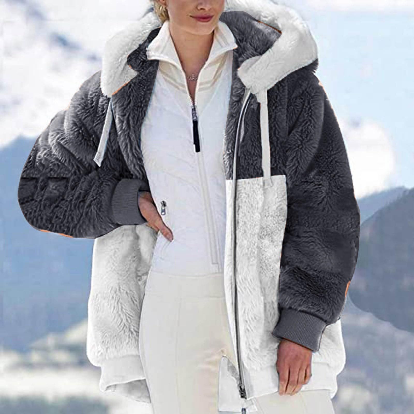 Generico Sudaderas Largas Algodón Mujer con Cremallera Sin Capucha - Top Blanco Mujer Elegante Oversize Hoodie Ligero Moda Térmica Felpa Suave con Bolsillos Cómodos Ropa Otoño Casa Al Aire Libre