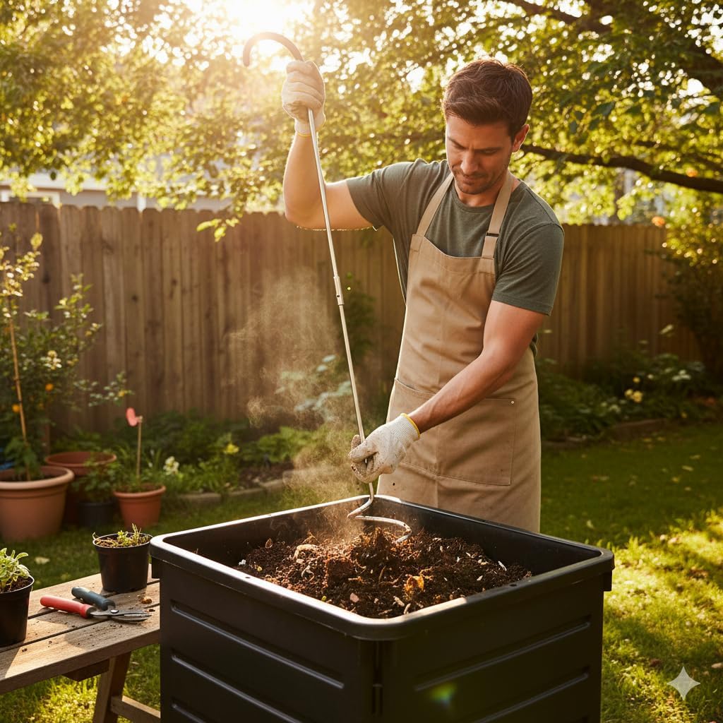 SQUEEZE master XXL Large Compost Bin with Compost Turner and Mixing Tool