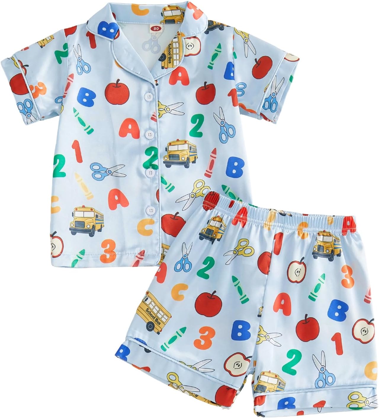 Kavousa Toddler Girl Boy Back to School Silk Pajamas Satin Pencil Floral Print Shirt+Shorts/Pants First Day of School Outfit