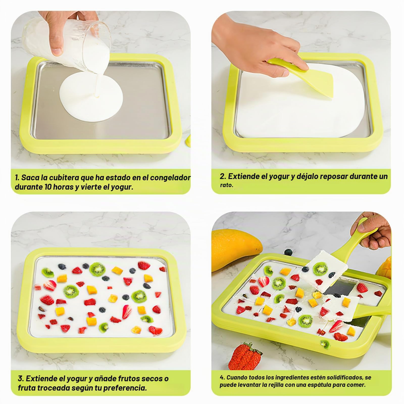 Fabricante de rollos de helado, Heladera Instantánea con 2 Espátulas, Ice Cream Rolls Maker Machine, Máquina para Hacer Rollos de Helado, Placa de Hielo Helado (Green, 1)